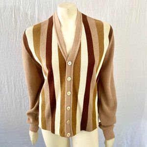 Vintage 1960s Light Brown Cardigan - Ashton Sportswear - Tan, Cream and Brown